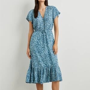 NWT Rails Kiki Dress Blue Havana Batik Print Button Front Tie Waist Sz S